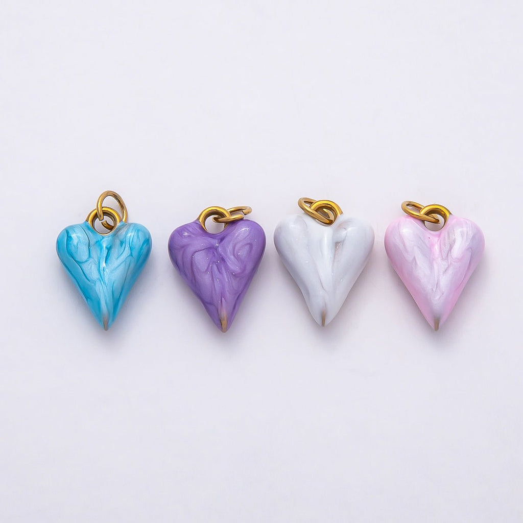 PVD Stainless Steel 16mm Blue, Pink, Purple, White Glitter Enamel Chubby Love Heart Charm | Charms-00777 ~ Charms-00780