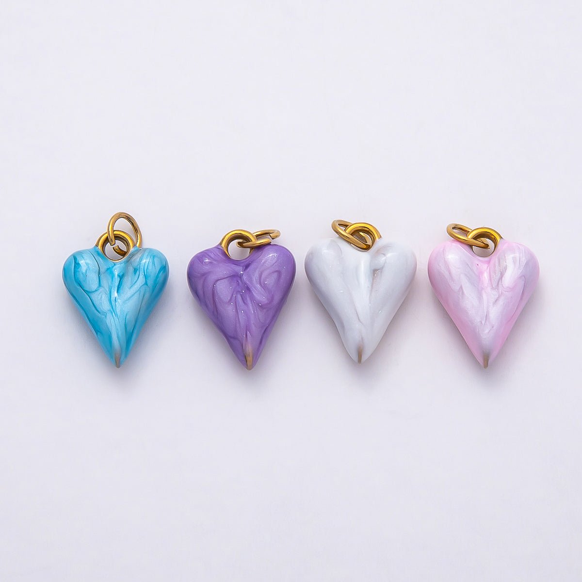 PVD Stainless Steel 16mm Blue, Pink, Purple, White Glitter Enamel Chubby Love Heart Charm | Charms-00777 ~ Charms-00780