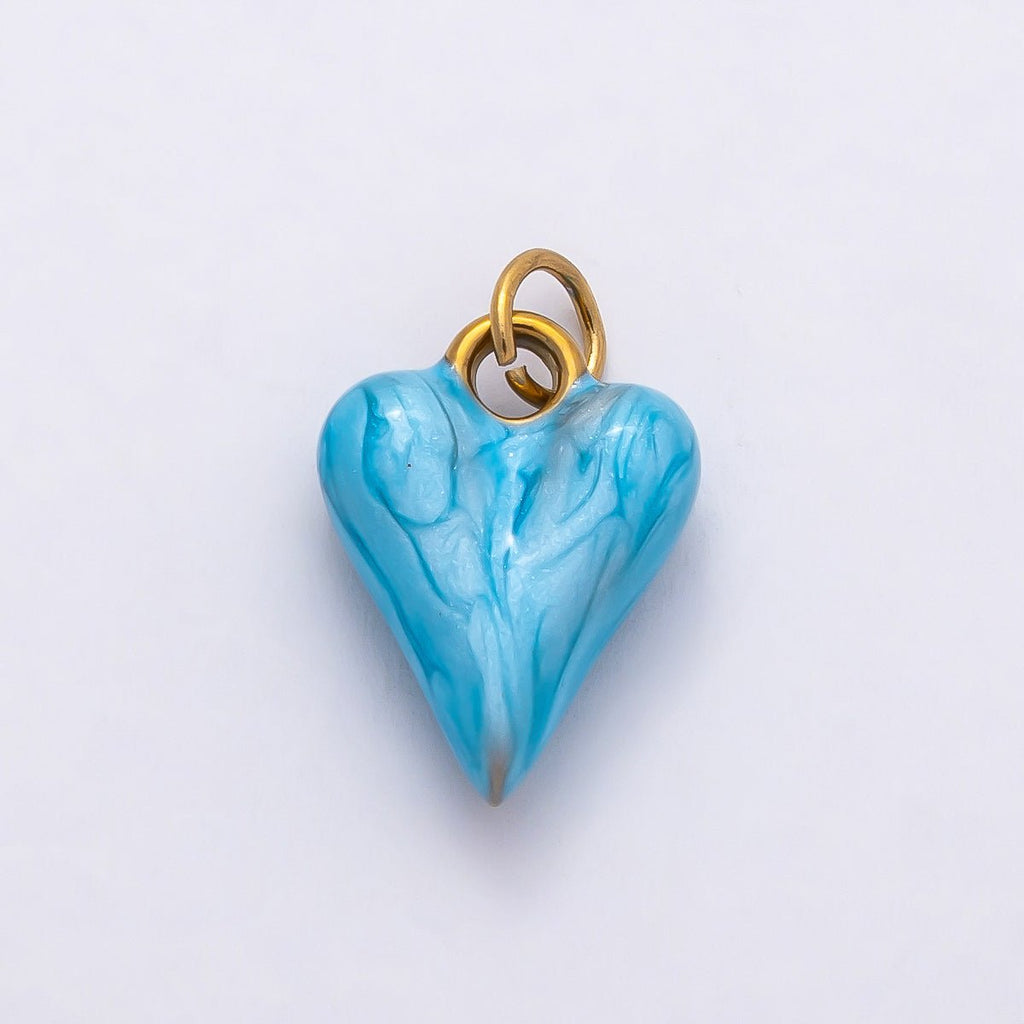 PVD Stainless Steel 16mm Blue, Pink, Purple, White Glitter Enamel Chubby Love Heart Charm | Charms-00777 ~ Charms-00780