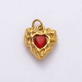 PVD Stainless Steel 16mm Red Gemstone Molten Heart Charm | Charms-00801