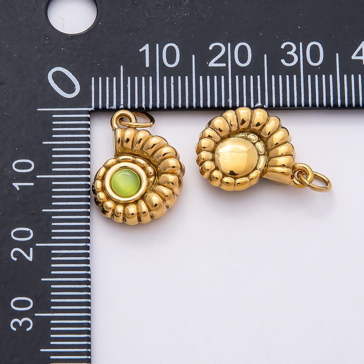 PVD Stainless Steel 17mm Blue Lapis Lazuli, Green Peridot Gemstone Conch Sea Shell Charm | Charms-00802 Charms-00803
