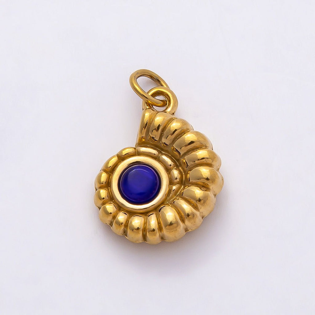 PVD Stainless Steel 17mm Blue Lapis Lazuli, Green Peridot Gemstone Conch Sea Shell Charm | Charms-00802 Charms-00803