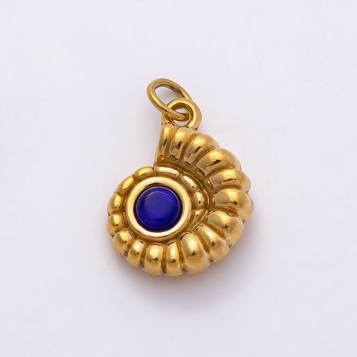 PVD Stainless Steel 17mm Blue Lapis Lazuli, Green Peridot Gemstone Conch Sea Shell Charm | Charms-00802 Charms-00803