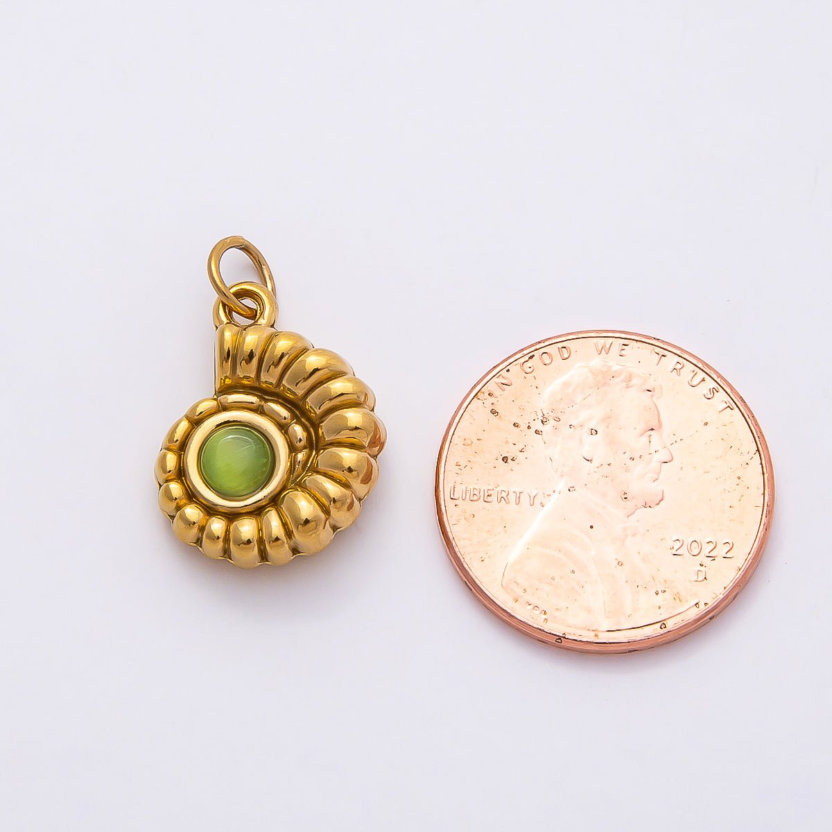 PVD Stainless Steel 17mm Blue Lapis Lazuli, Green Peridot Gemstone Conch Sea Shell Charm | Charms-00802 Charms-00803