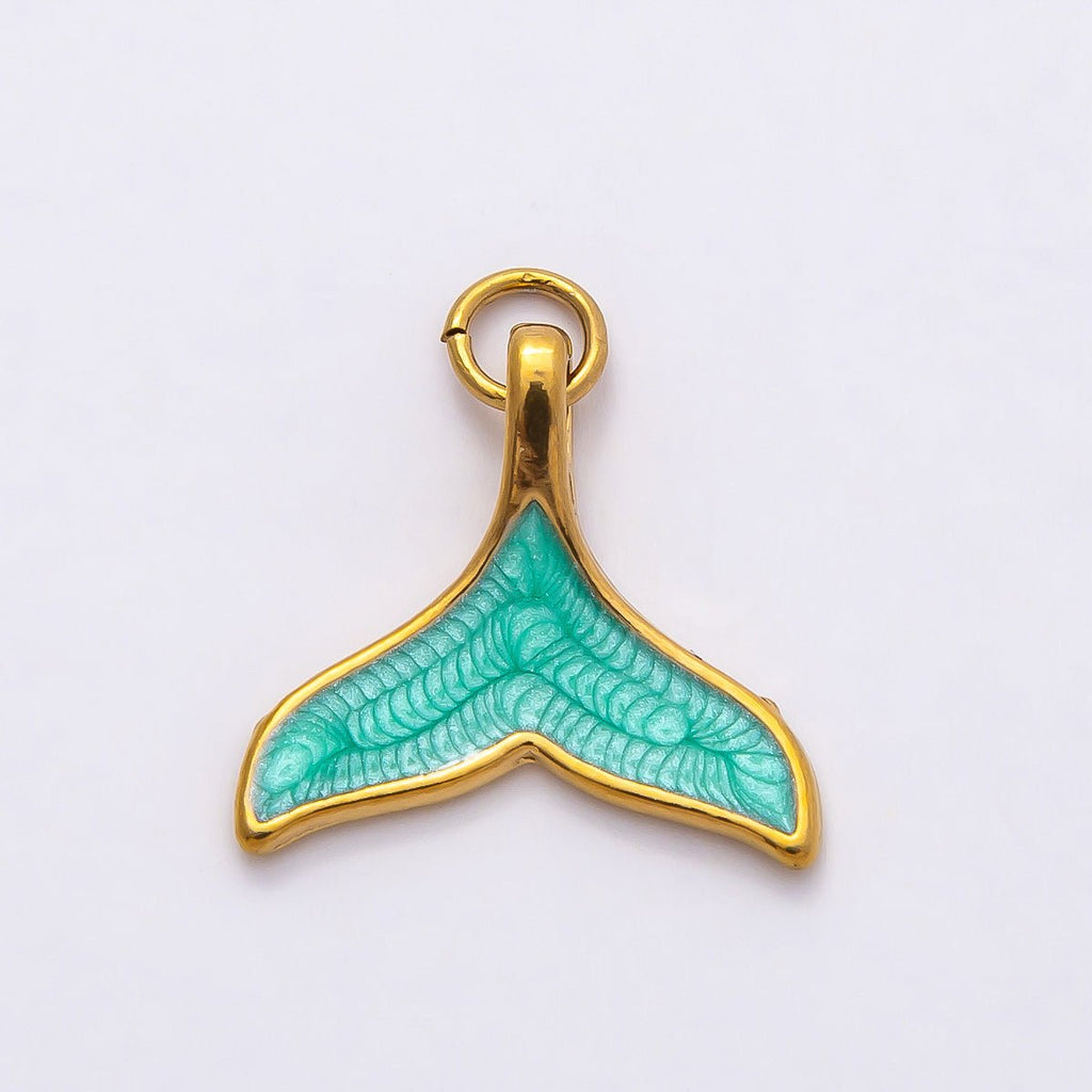 PVD Stainless Steel 18mm Teal, White Glitter Enamel Mermaid Tail Fish Charm | Charms-00775 Charms-00776