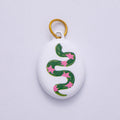 PVD Stainless Steel 20mm Green Snake Pink Star White Enamel Oval Charm | Charms-00503