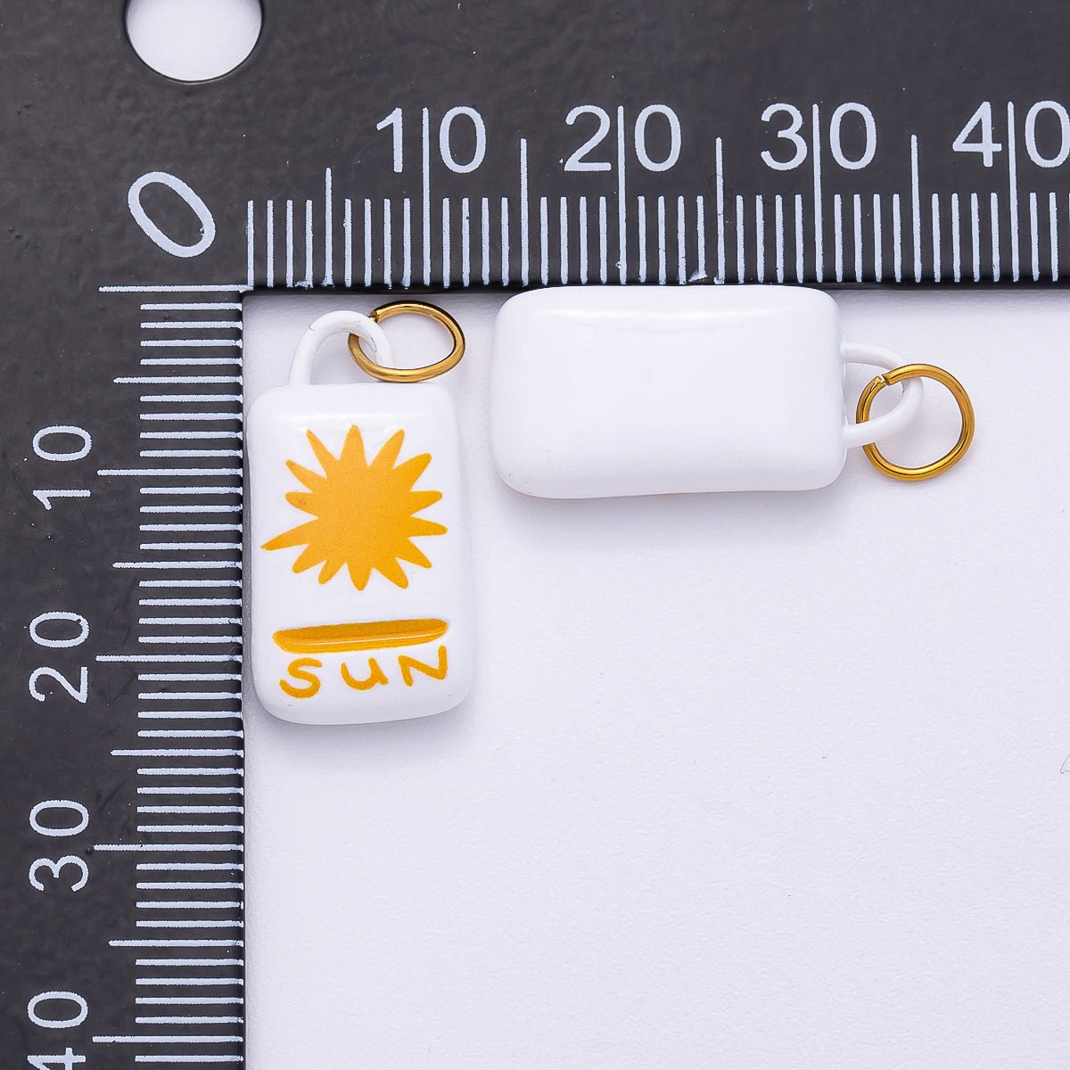 PVD Stainless Steel 22mm Celestial Sun Rectangle Enamel Charm | Charms-00511