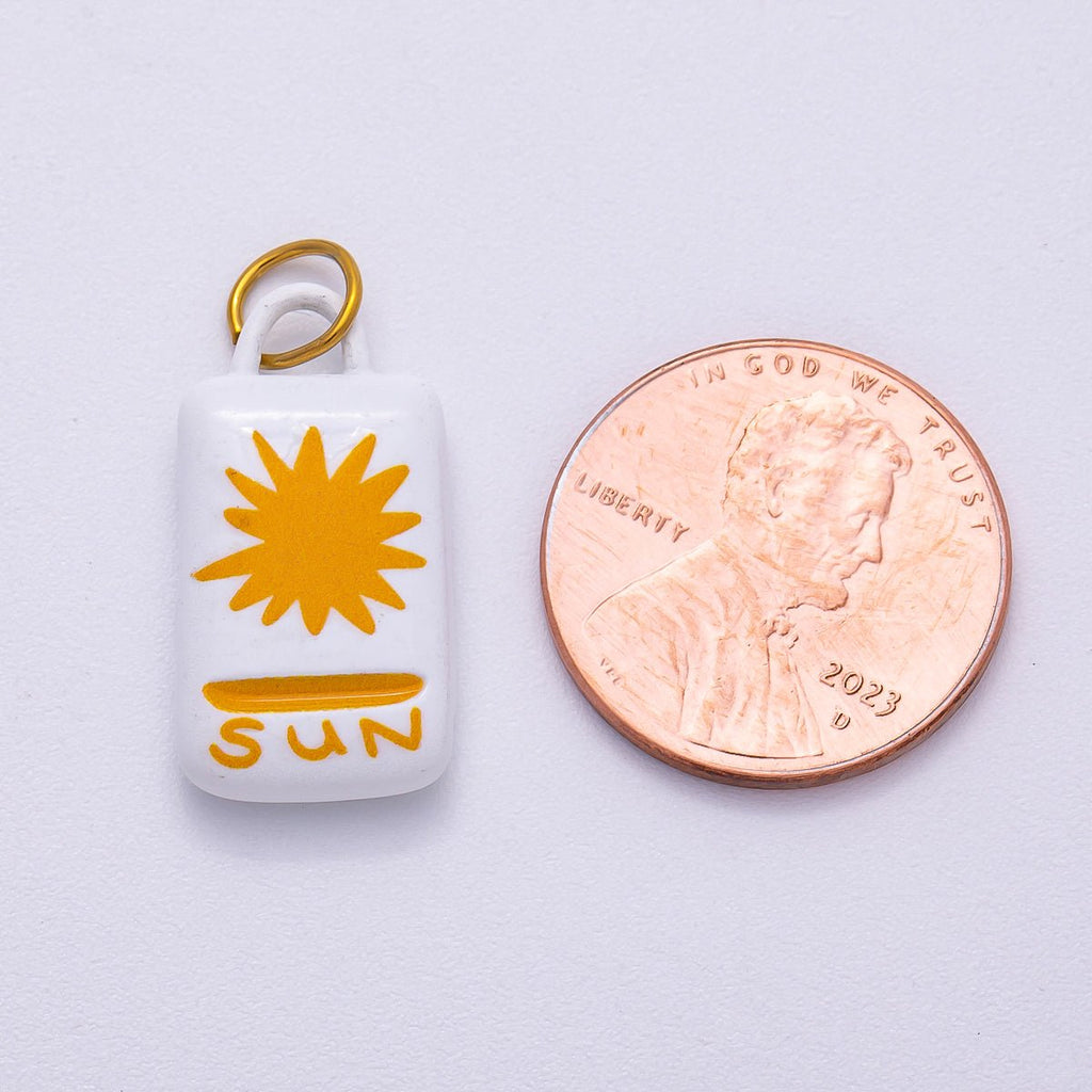 PVD Stainless Steel 22mm Celestial Sun Rectangle Enamel Charm | Charms-00511