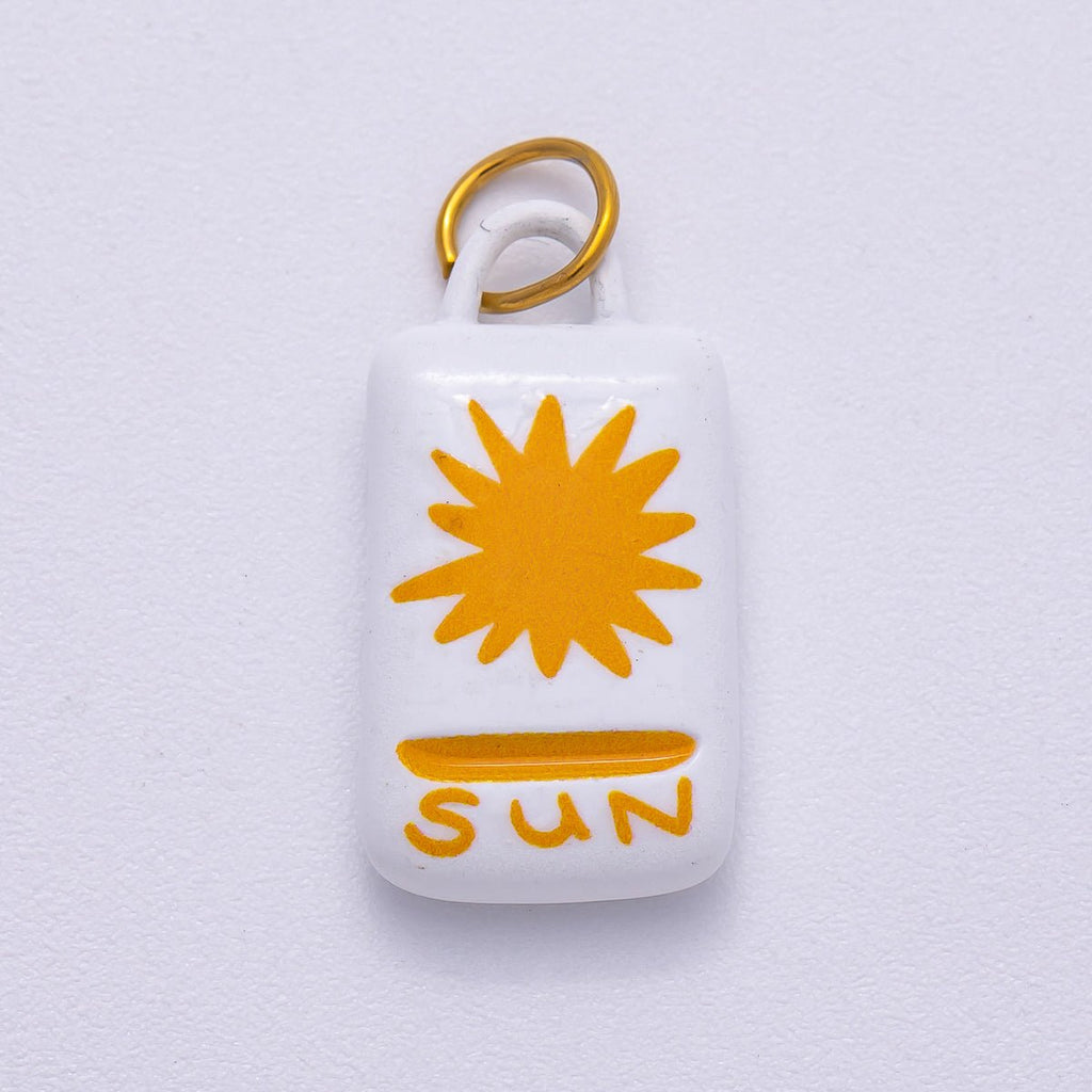 PVD Stainless Steel 22mm Celestial Sun Rectangle Enamel Charm | Charms-00511