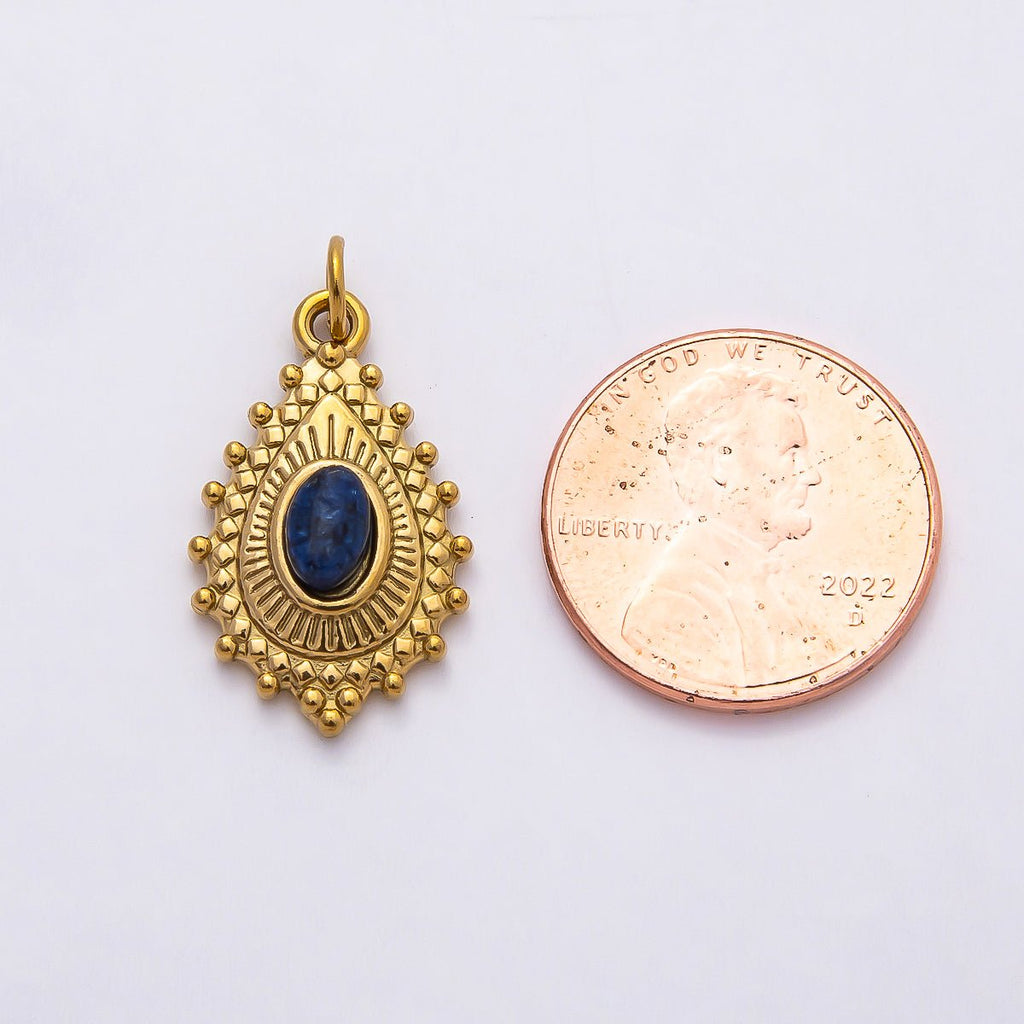 PVD Stainless Steel 22mm Lapis Lazuli, Peridot Oval Artisan Teardrop Gemstone Charm | Charms-00791 Charms-00792