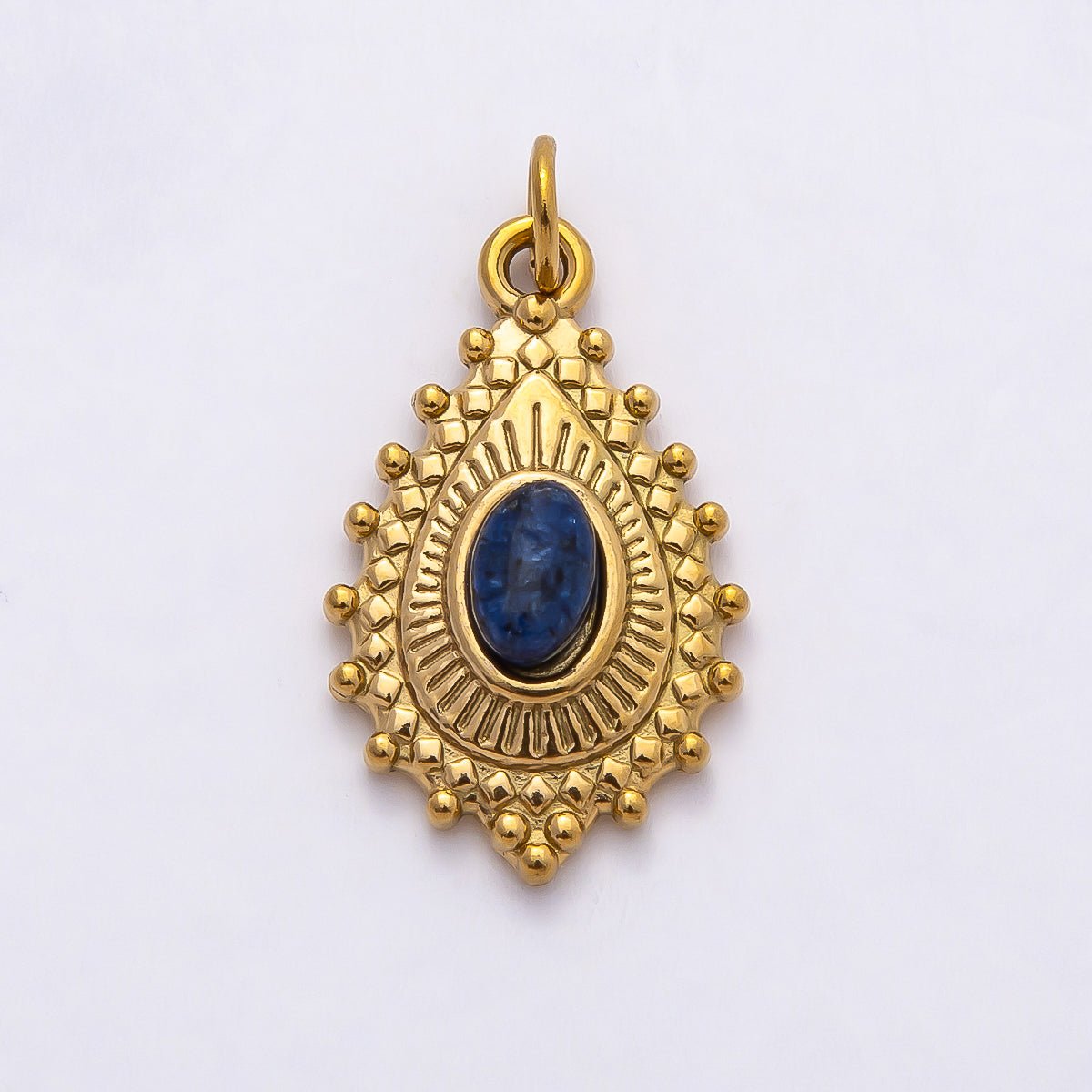 PVD Stainless Steel 22mm Lapis Lazuli, Peridot Oval Artisan Teardrop Gemstone Charm | Charms-00791 Charms-00792