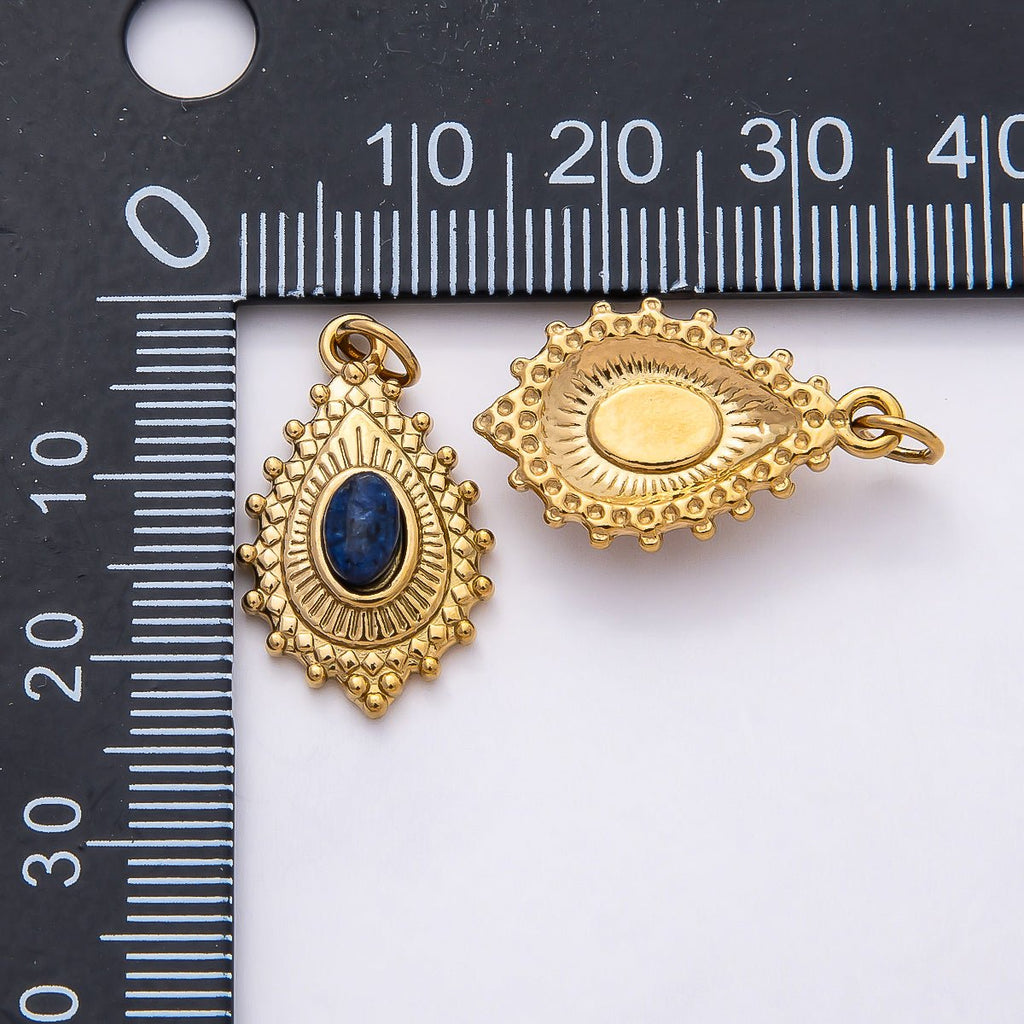 PVD Stainless Steel 22mm Lapis Lazuli, Peridot Oval Artisan Teardrop Gemstone Charm | Charms-00791 Charms-00792