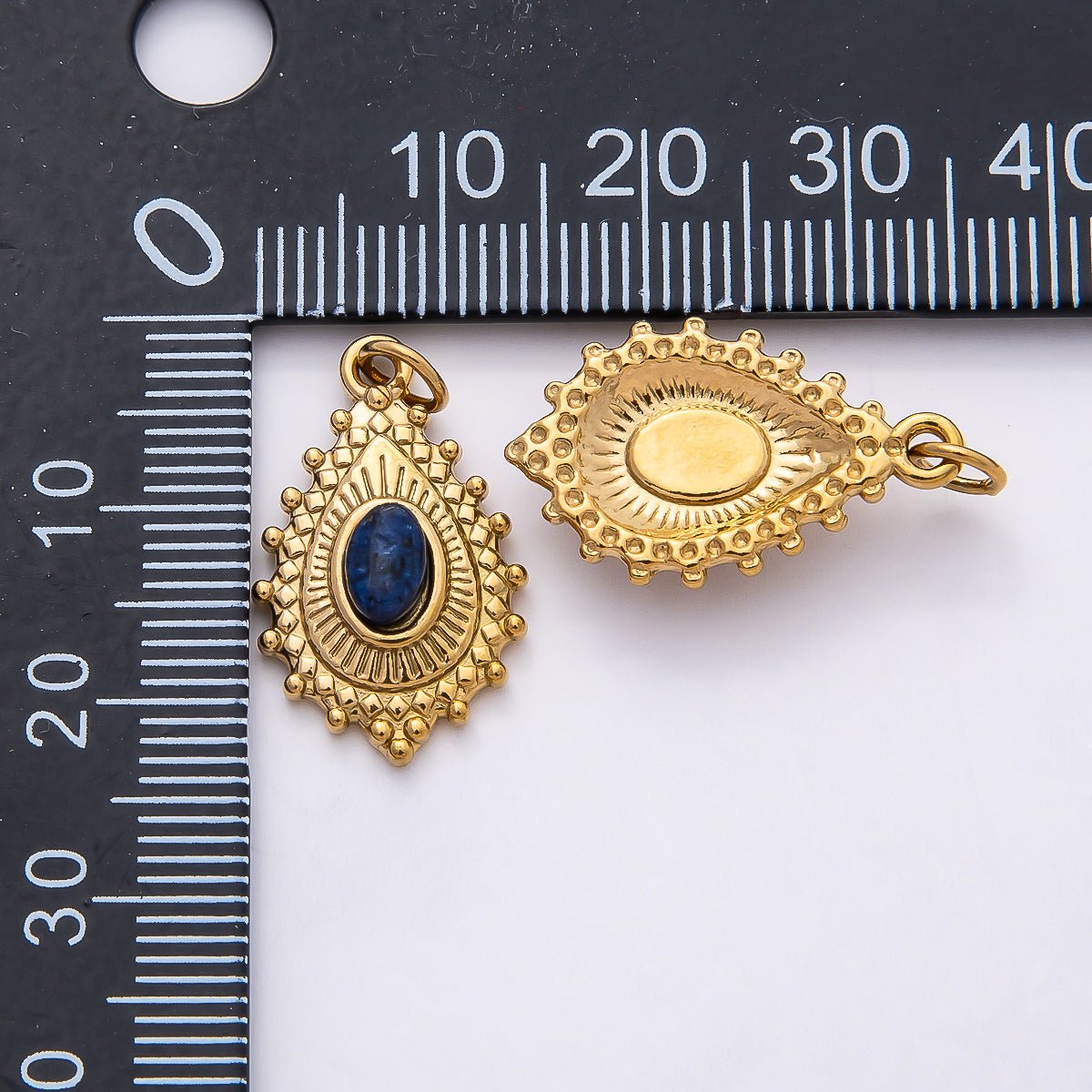 PVD Stainless Steel 22mm Lapis Lazuli, Peridot Oval Artisan Teardrop Gemstone Charm | Charms-00791 Charms-00792