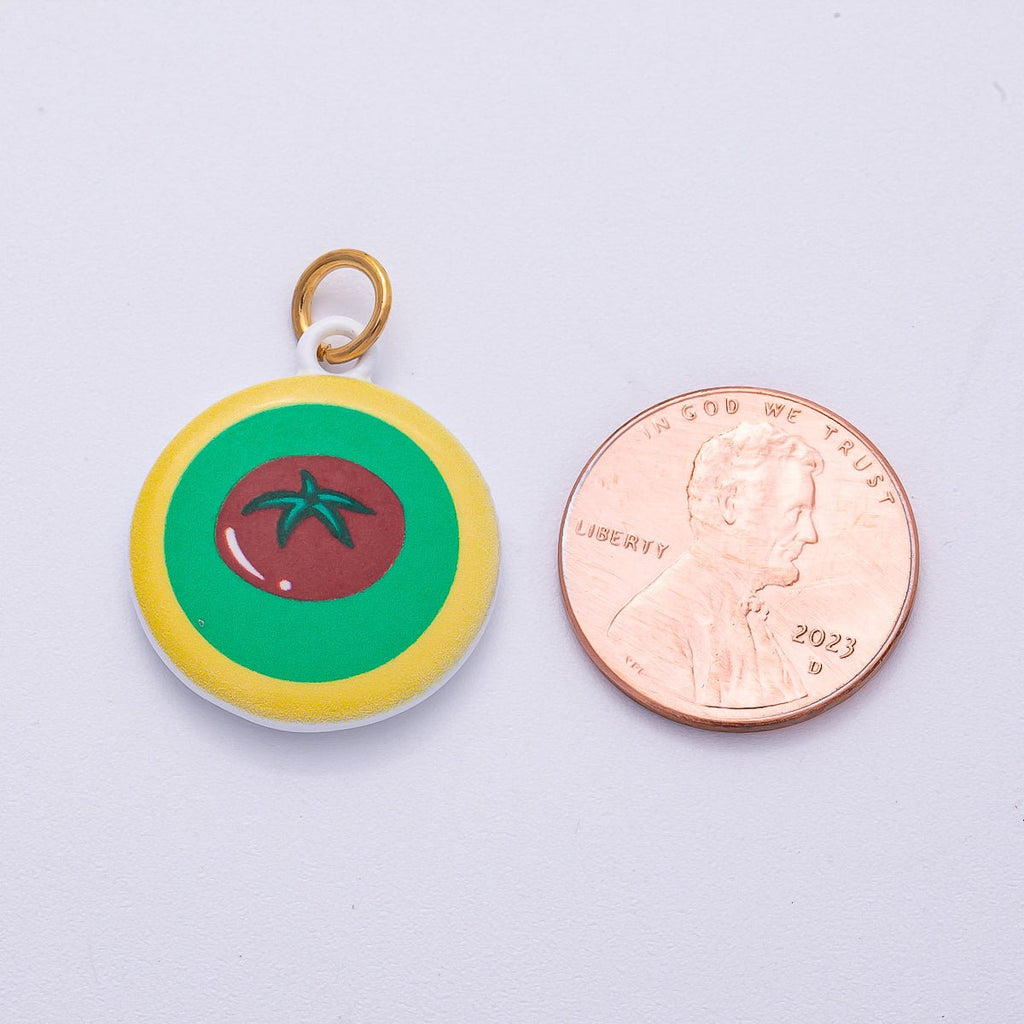 PVD Stainless Steel 23mm Tomato Multicolor Enamel Round Charm | Charms-00500