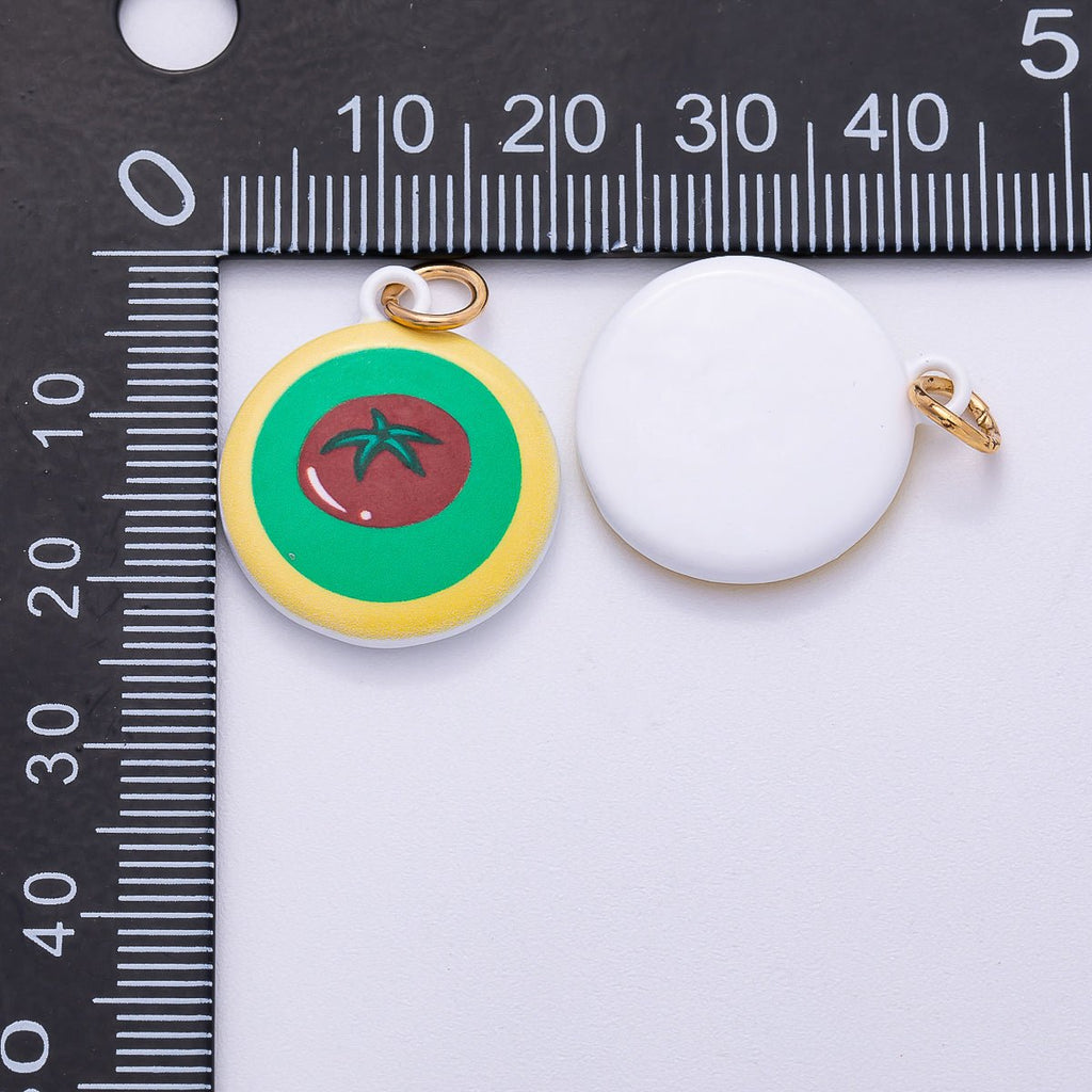 PVD Stainless Steel 23mm Tomato Multicolor Enamel Round Charm | Charms-00500