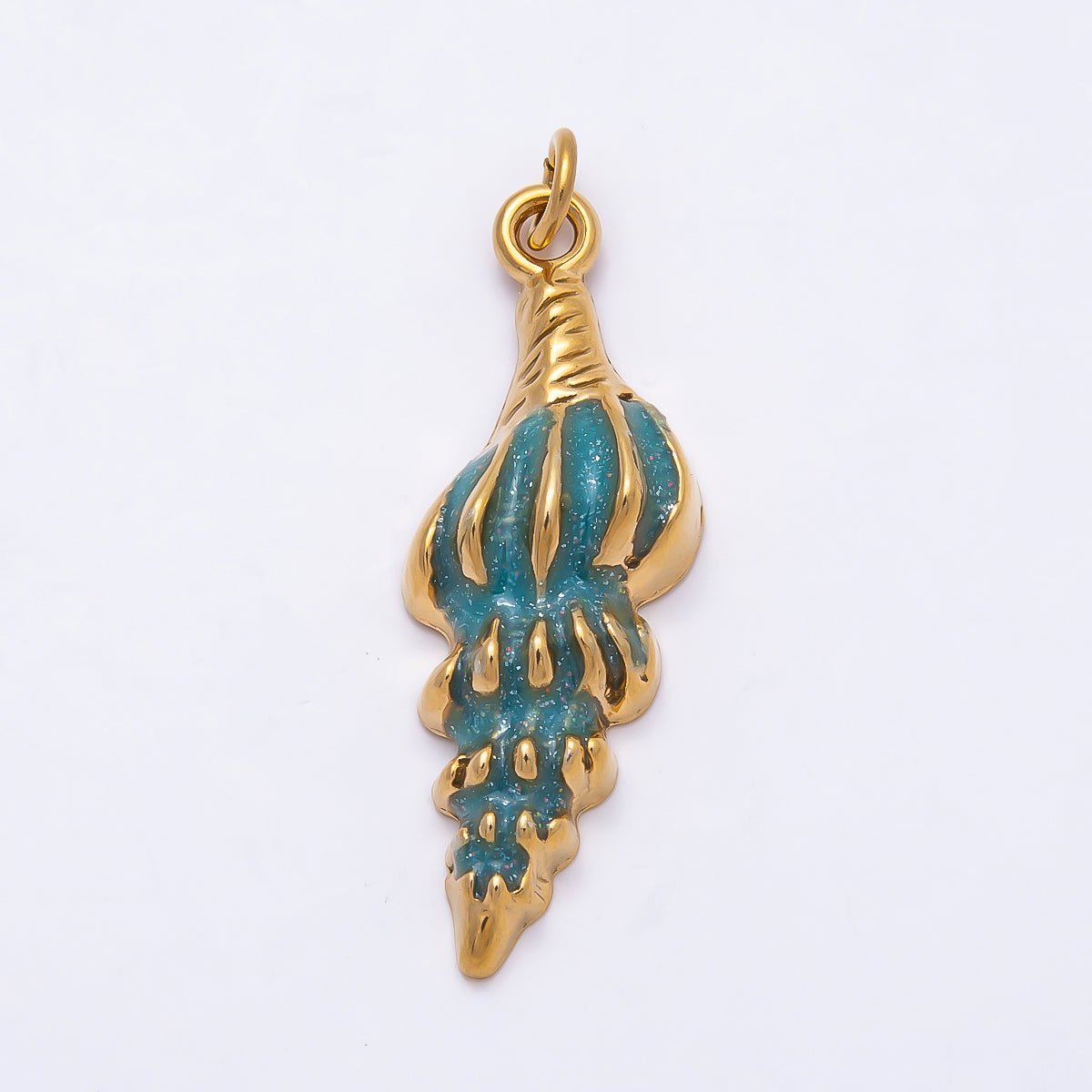 PVD Stainless Steel 37mm Blue Glitter Enamel Conch Shell Beach Charm | Charms-00781