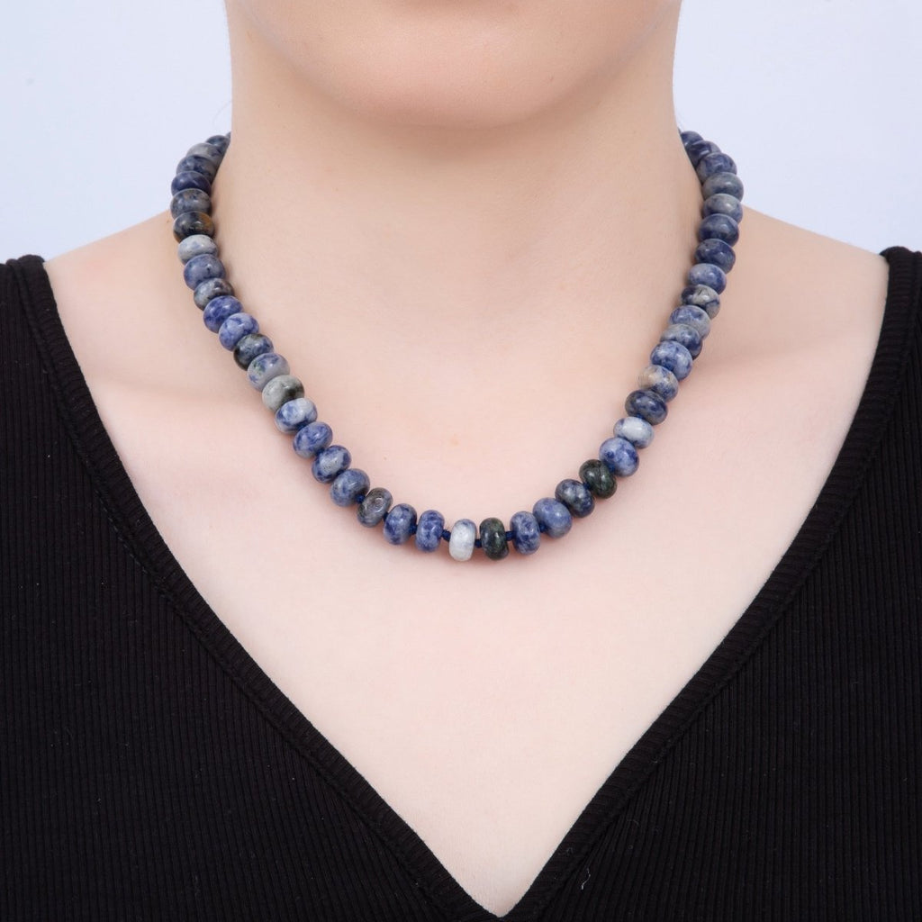 PVD Stainless Steel Natural Gemstone Rondelle Bead 17 Inch Necklace w Extender | WA-04351 - WA-04362