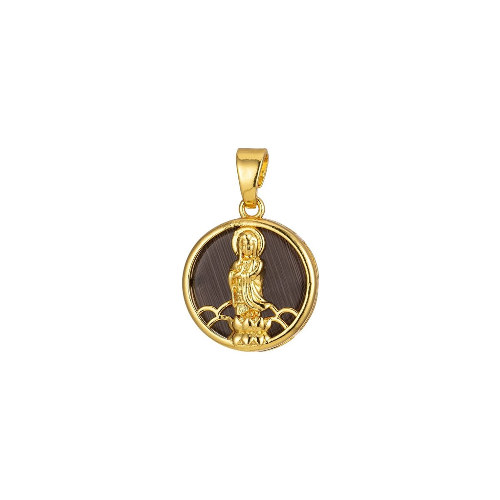 14K Gold Filled Quan Yin Pendant Buddha Kuan Yin Dainty Round Religious Pendant | J296 - J300