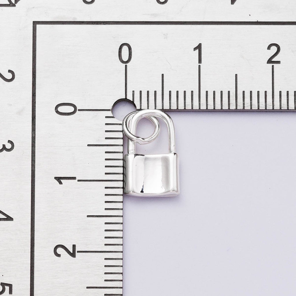 Rhodium Plated 12mm Minimalist Padlock Mini Charm | Charms-00449