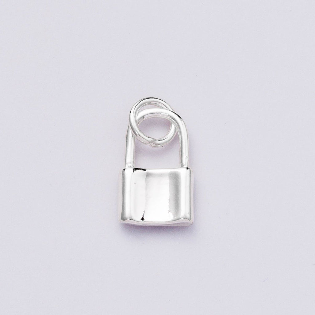 Rhodium Plated 12mm Minimalist Padlock Mini Charm | Charms-00449