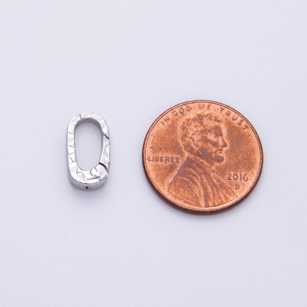 Rhodium Plated 13mm Minimalist Textured Oblong Push Gate Closure Findings | Z1675