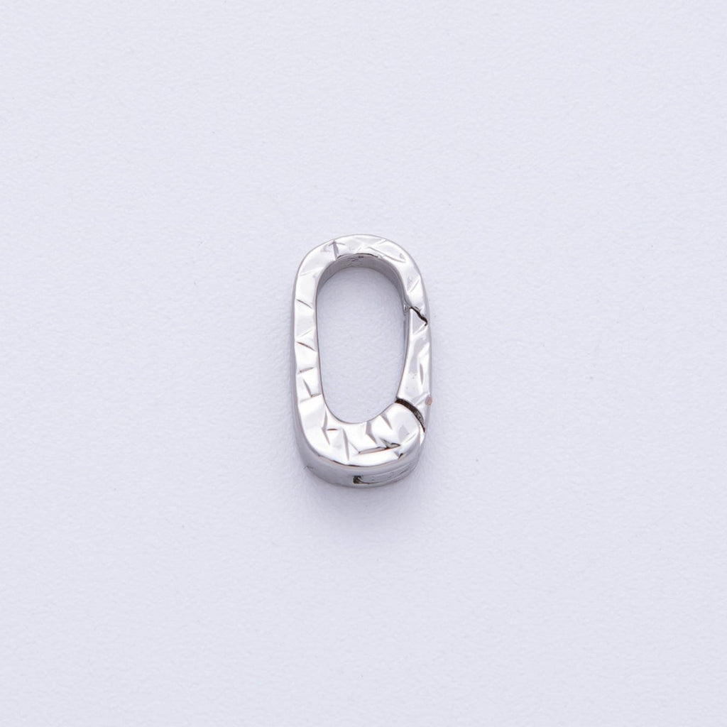Rhodium Plated 13mm Minimalist Textured Oblong Push Gate Closure Findings | Z1675