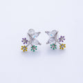 Rhodium Plated 15mm CZ Enamel Butterfly Wing Flower Stud | Earrings-00229