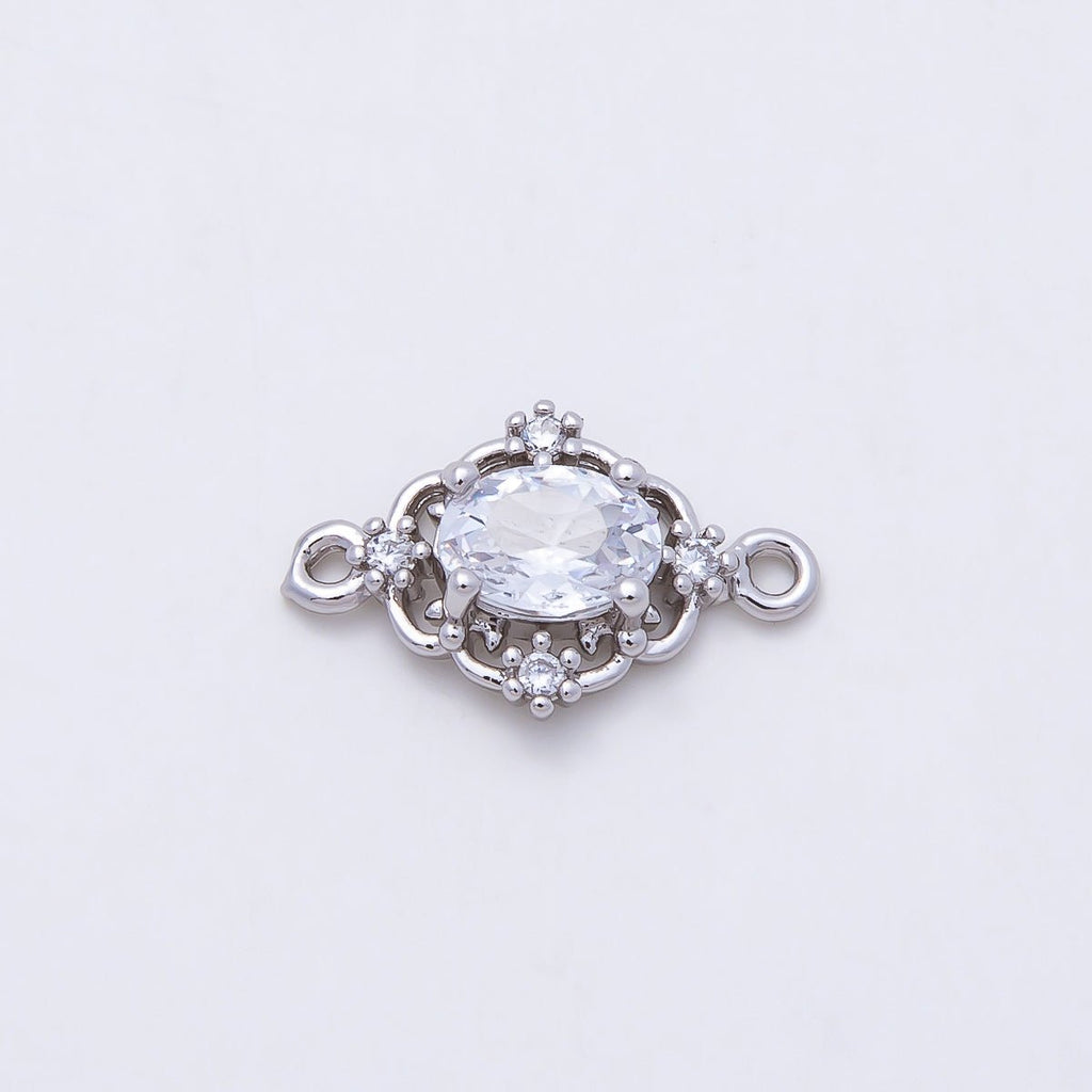 Rhodium Plated 17mm Clear, Pink, Purple CZ Artisan Connector | Connectors-00021 - Connectors-00023