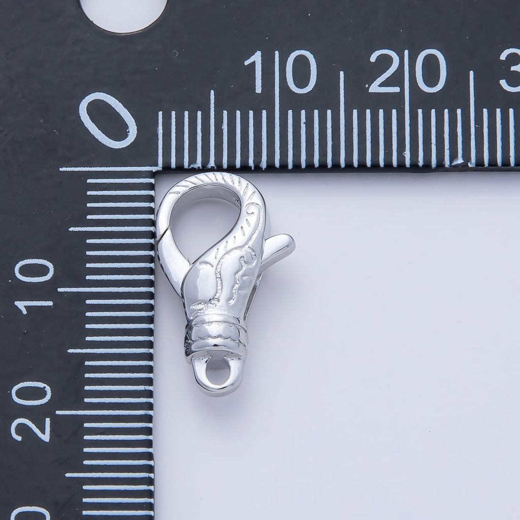Rhodium Plated 18mm Lined Engraved Lobster Claw Clasps Finding | Z1616