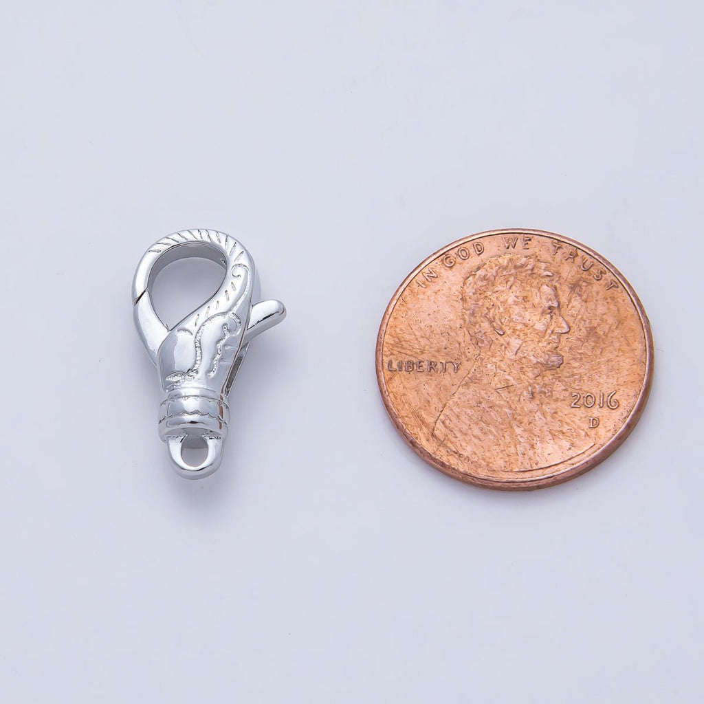 Rhodium Plated 18mm Lined Engraved Lobster Claw Clasps Finding | Z1616