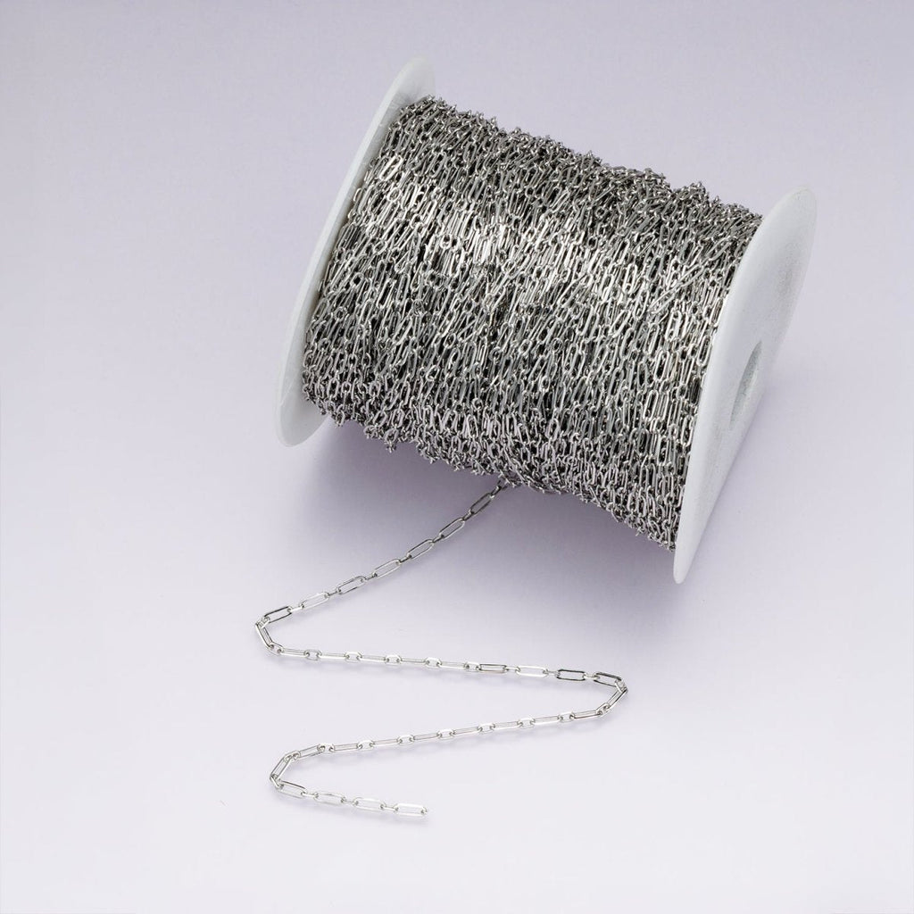 Rhodium Plated 2.3mm Minimalist Paperclip Unfinished Chain by Yard | Roll-01861