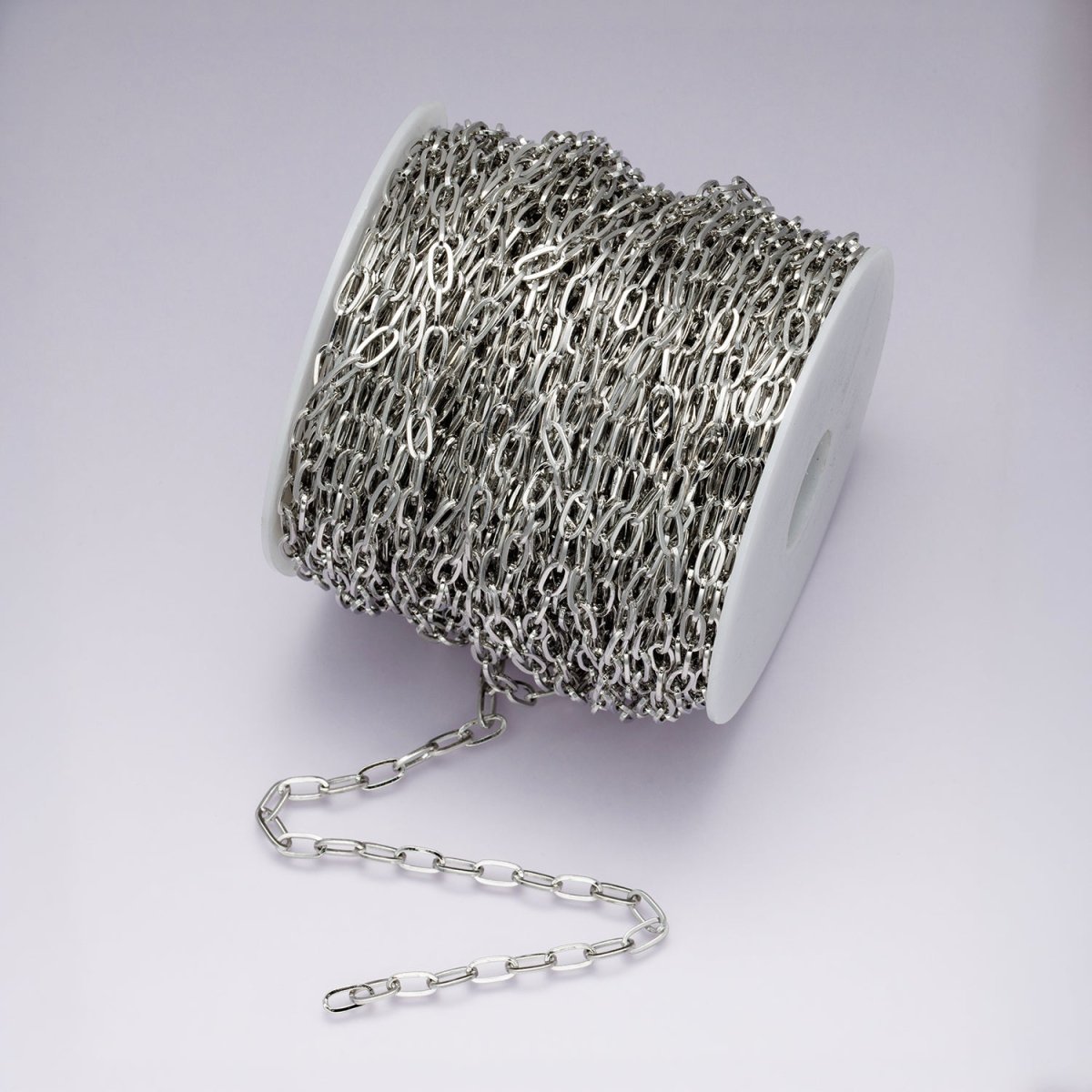Rhodium Plated 4.6mm Minimalist Paperclip Unfinished Chain by Yard | Roll-01862