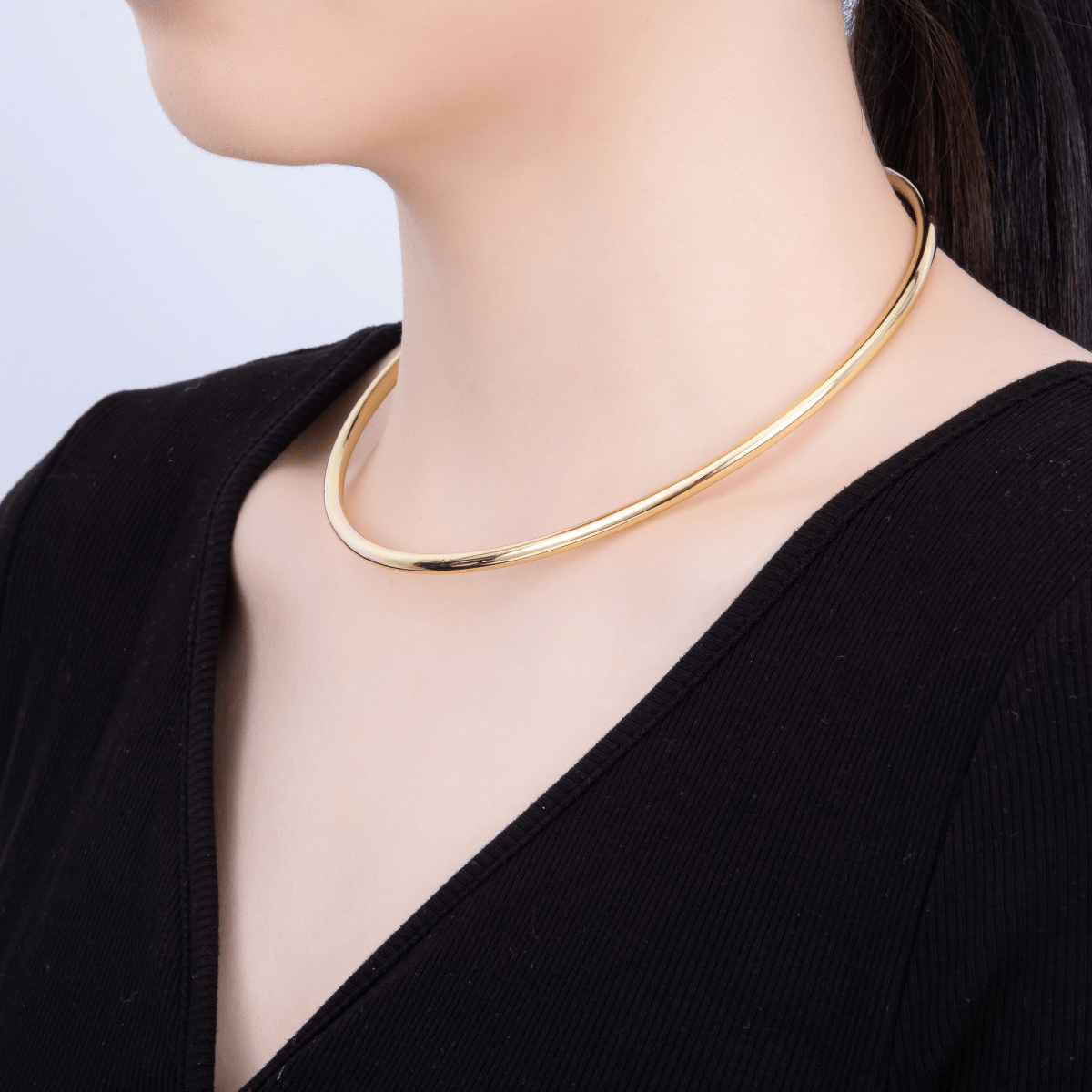 4mm Minimalist Thick Wide Tube Torque Choker Floating Collar Necklace  | WA-04598