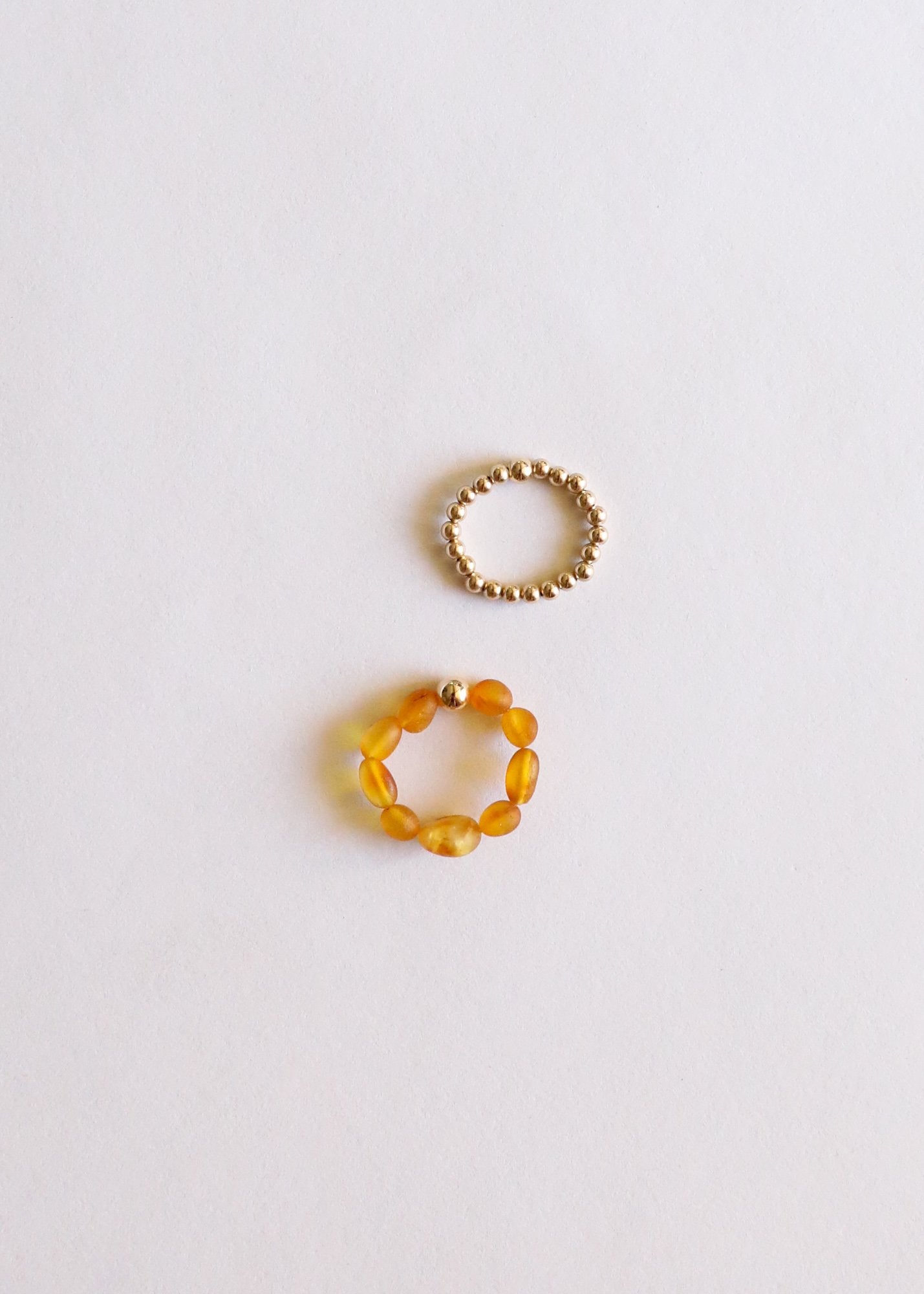 Natural Turquoise + 14k Gold Filled + Honey Amber || Ring Set Trio ||