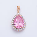 Rose Gold 23.5mm Pink Micro Paved CZ Teardrop Pendant | Charms-00374