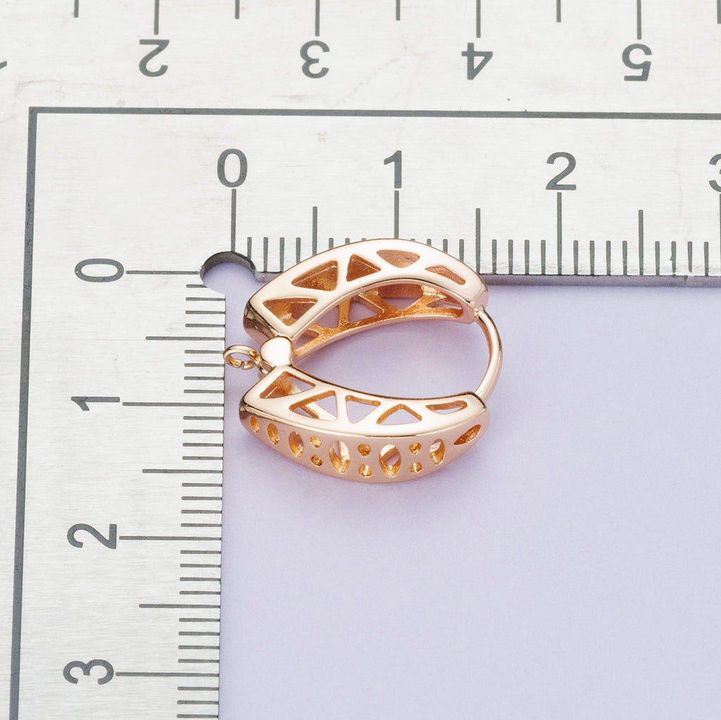 Rose Gold Filled 15mm Geometric Filigree Open Drop Huggie Earrings | Findings-00082