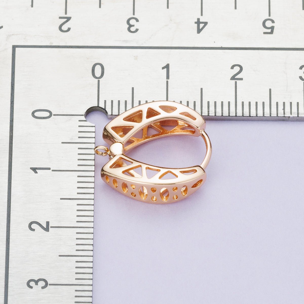 Rose Gold Filled 15mm Geometric Filigree Open Drop Huggie Earrings | Findings-00082