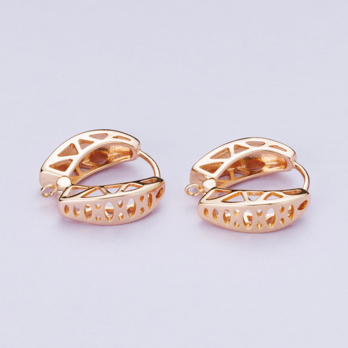 Rose Gold Filled 15mm Geometric Filigree Open Drop Huggie Earrings | Findings-00082