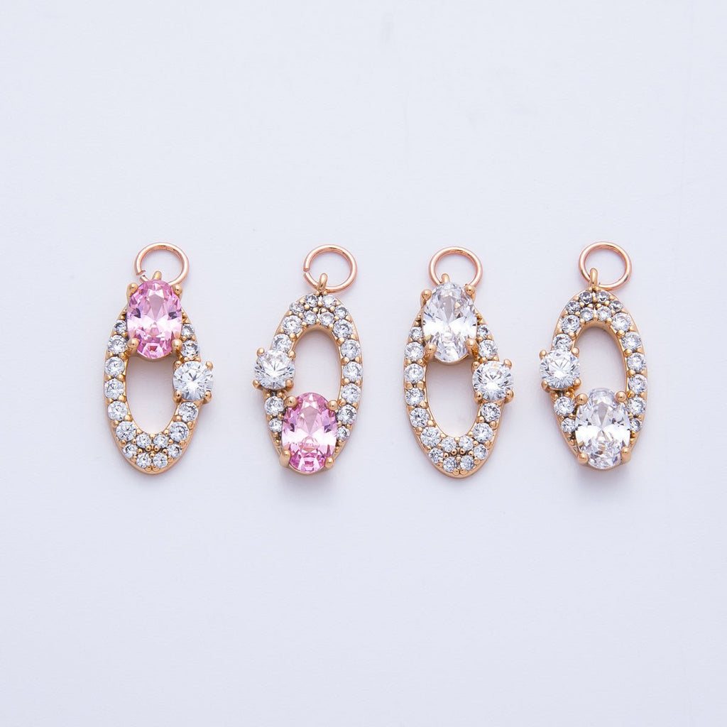 Rose Gold Filled 16mm Clear, Pink Micro Paved CZ Open Oval Halo Charm | Charms-00368 ~ 00371