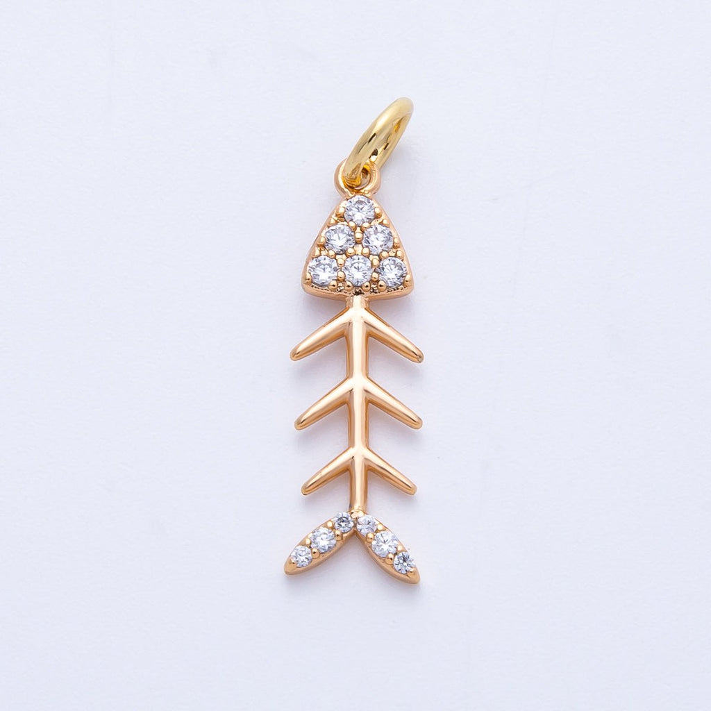 Rose Gold Filled 21mm Micro Paved CZ Fish Bone Skeleton Charm | Charms-00400