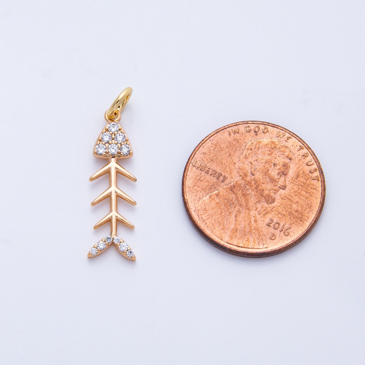 Rose Gold Filled 21mm Micro Paved CZ Fish Bone Skeleton Charm | Charms-00400