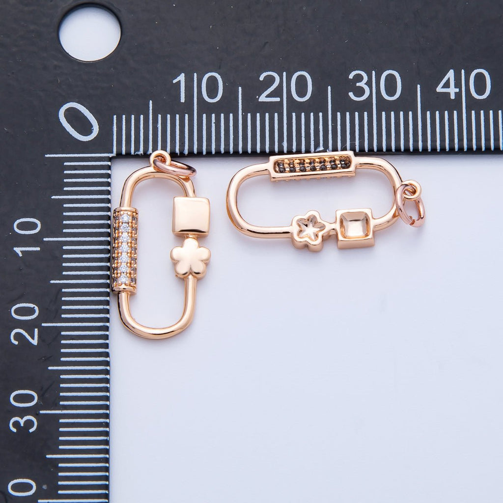 Rose Gold Filled 22mm Micro Paved CZ Flower Oblong Carabiner Link Charm | Charms-00396 - Charms-00397