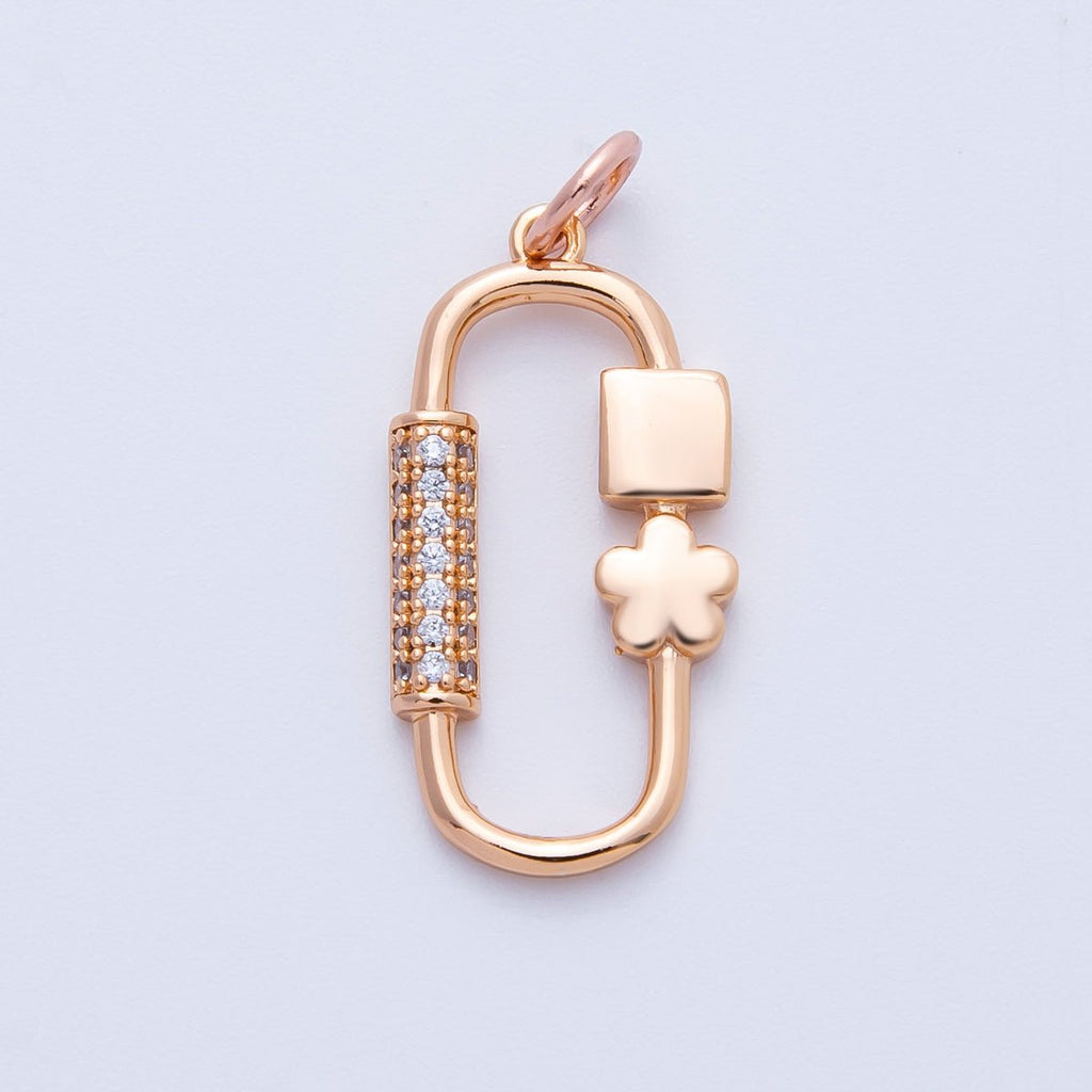 Rose Gold Filled 22mm Micro Paved CZ Flower Oblong Carabiner Link Charm | Charms-00396 - Charms-00397