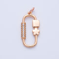 Rose Gold Filled 22mm Micro Paved CZ Flower Oblong Carabiner Link Charm | Charms-00396 - Charms-00397
