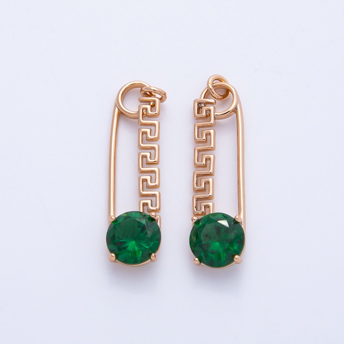 Rose Gold Filled 25mm Colorful Round CZ Birthstone Safety Pin Paperclip Charm | Charms-00377 ~ 00386
