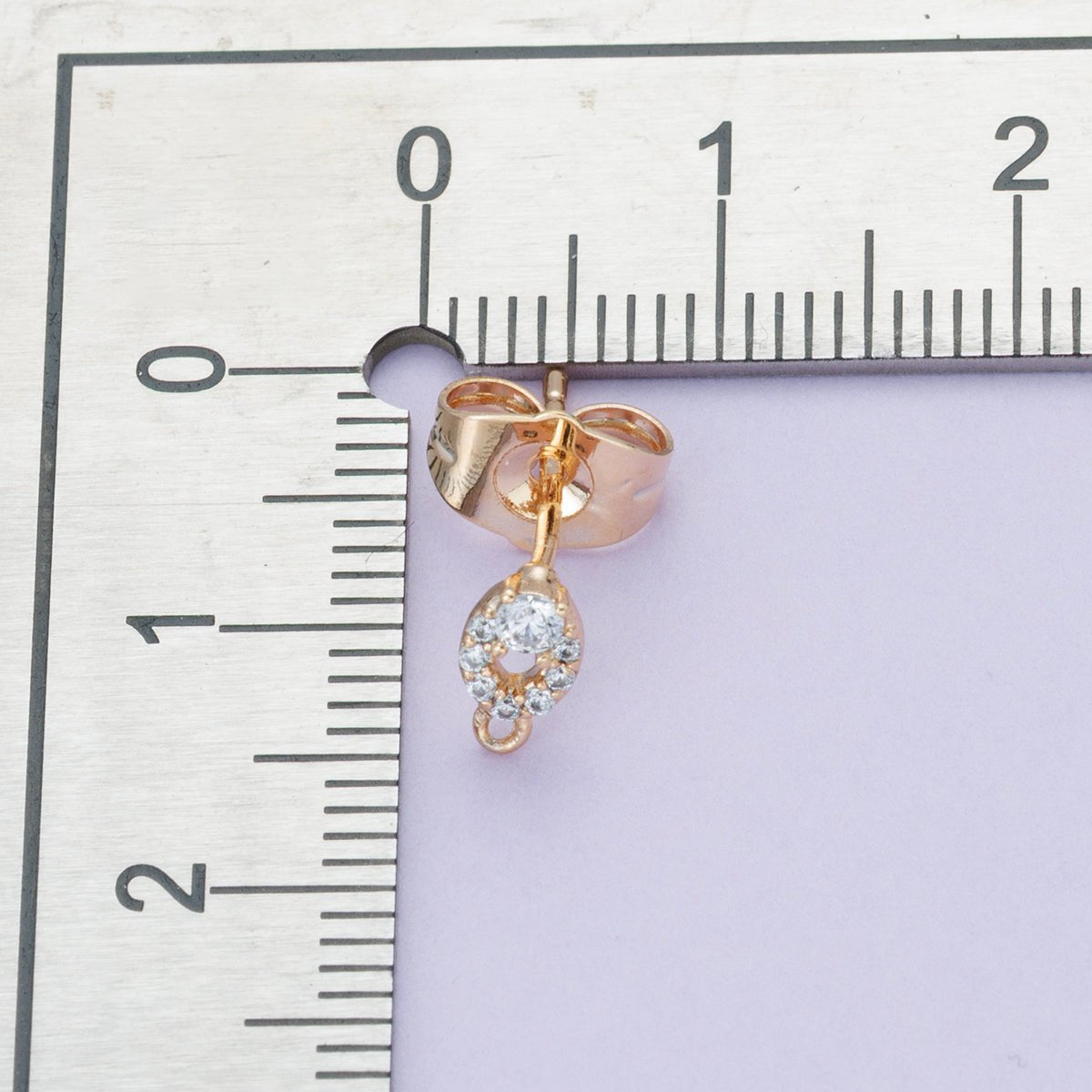 Rose Gold Filled 7mm Gradient Micro Paved CZ Open Oval Drop Stud Earrings | Findings-00091