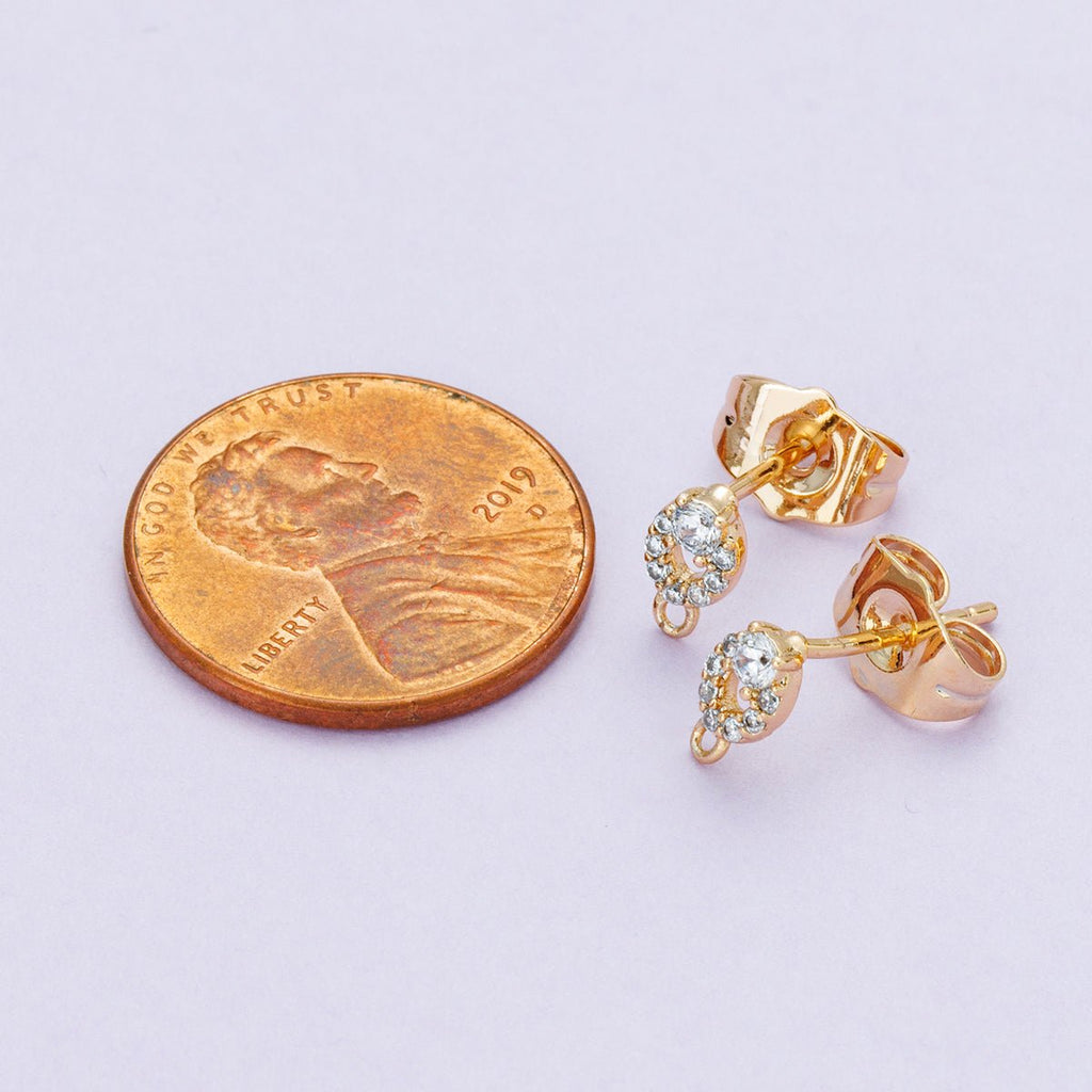 Rose Gold Filled 7mm Gradient Micro Paved CZ Open Oval Drop Stud Earrings | Findings-00091