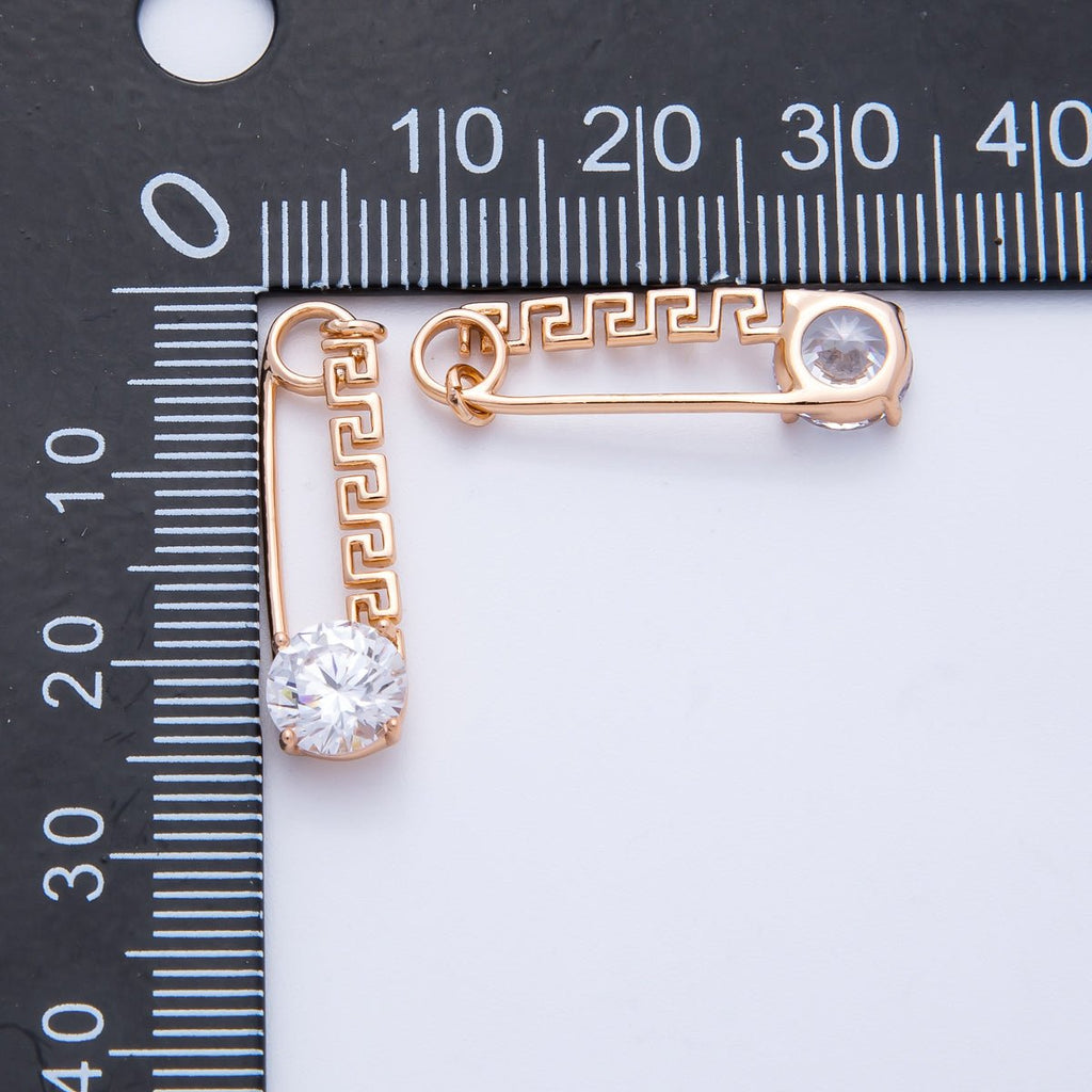 Rose Gold Red, Green, Blue, Pink, Clear CZ Geometric Safety Pin Charm | Charms-00377 - Charms-00386