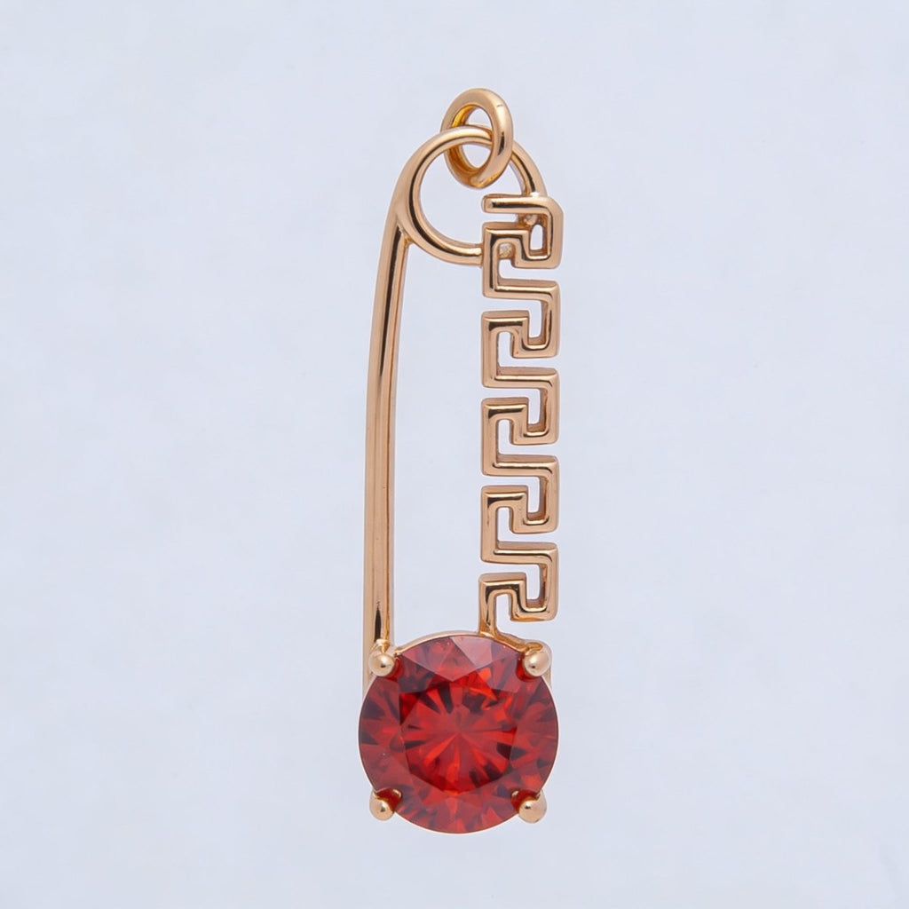 Rose Gold Red, Green, Blue, Pink, Clear CZ Geometric Safety Pin Charm | Charms-00377 - Charms-00386