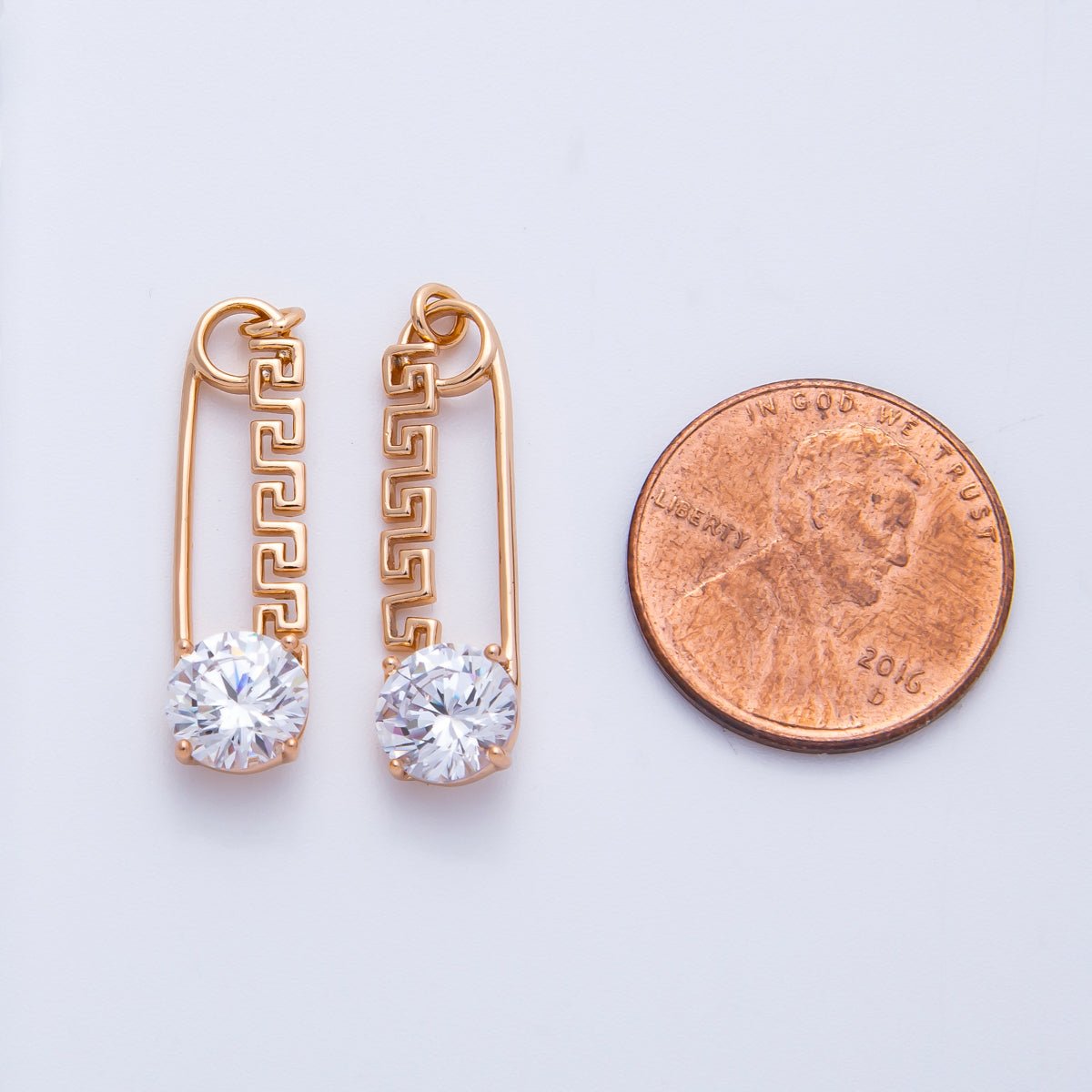 Rose Gold Red, Green, Blue, Pink, Clear CZ Geometric Safety Pin Charm | Charms-00377 - Charms-00386